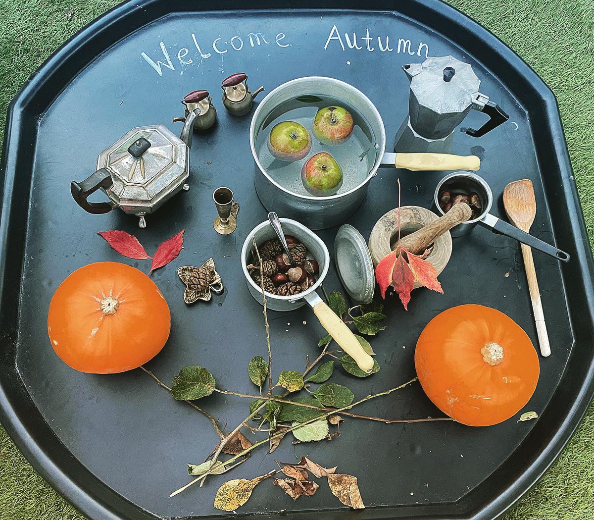 mrs_w_EYFS's tweet photo. Loved setting this up for my girl today! Playing in the autumn sunshine with her was just the tonic I needed ♥️ 

#natureplay #outsideplay #raisethemcurious #autumntufftray

Muddy Puddles playgroup coming April 2022  to #coventry🤎🍃

https://t.co/shKMq8jFBG https://t.co/ZYG6PQqevy