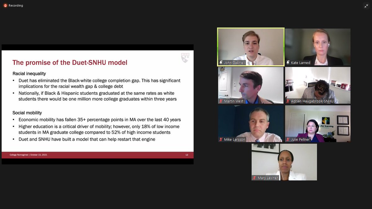 AbGabrieli's tweet photo. So exciting to attend today's webinar about results from the innovative partnership between @SNHU and @DuetDegree! As @ArneDuncan pointed out, this new data about #HybridCollege is HUGE. So proud of @JohnGabrieli and the folks expanding on this work at Trio! 😍 https://t.co/v6WCDYMFsA