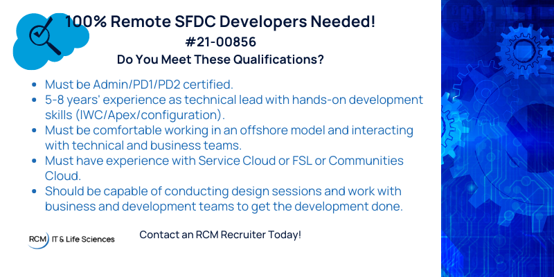 CatherineEvan12's tweet photo. Friday's can really drag... Need to fill some time? How about taking a look at this SFDC Developer position from @RCM Technologies to see if you're #Qualified? Then, contact me today for more information! #jobseeker #techjobs #hiring https://t.co/3Y10fQ073F https://t.co/jyCiGwGSmM