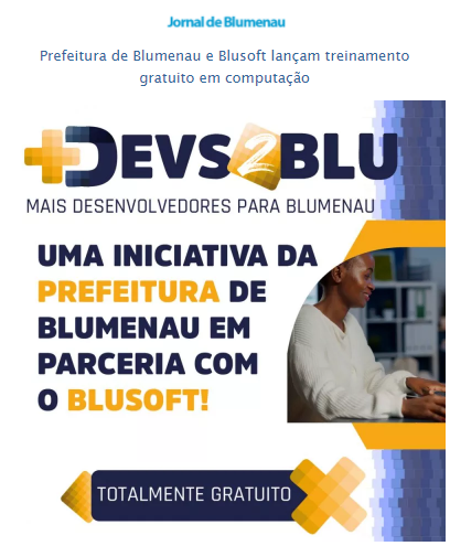 Jornal_Blumenau's tweet photo. Prefeitura de Blumenau e Blusoft lançam treinamento gratuito em computação.
Saiba mais: https://t.co/ocTbOwYEJx
#Blumenau #Blusoft #MaisDevs2Blu #desenvolvedores #tecnologia #JornalDeBlumenau https://t.co/iblMODO2yz