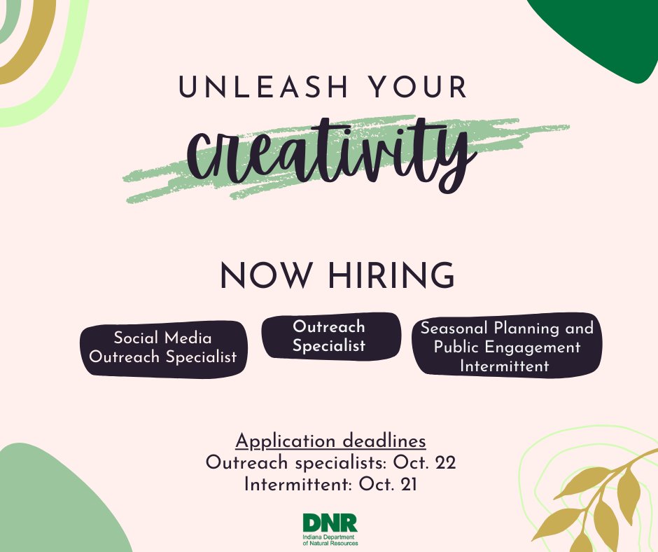 INFishWildlife's tweet photo. Come work with us! DFW is hiring:
🌿 Social Media Outreach Specialist: https://t.co/p2oDPyOu45
🌿 Outreach Specialist: https://t.co/rQ1Ud1nQXe
🌿 Seasonal Planning and Public Engagement Intermittent: https://t.co/MEDTc9QU5k 
Apply today to start your career in natural resources! https://t.co/247w8oDWuN