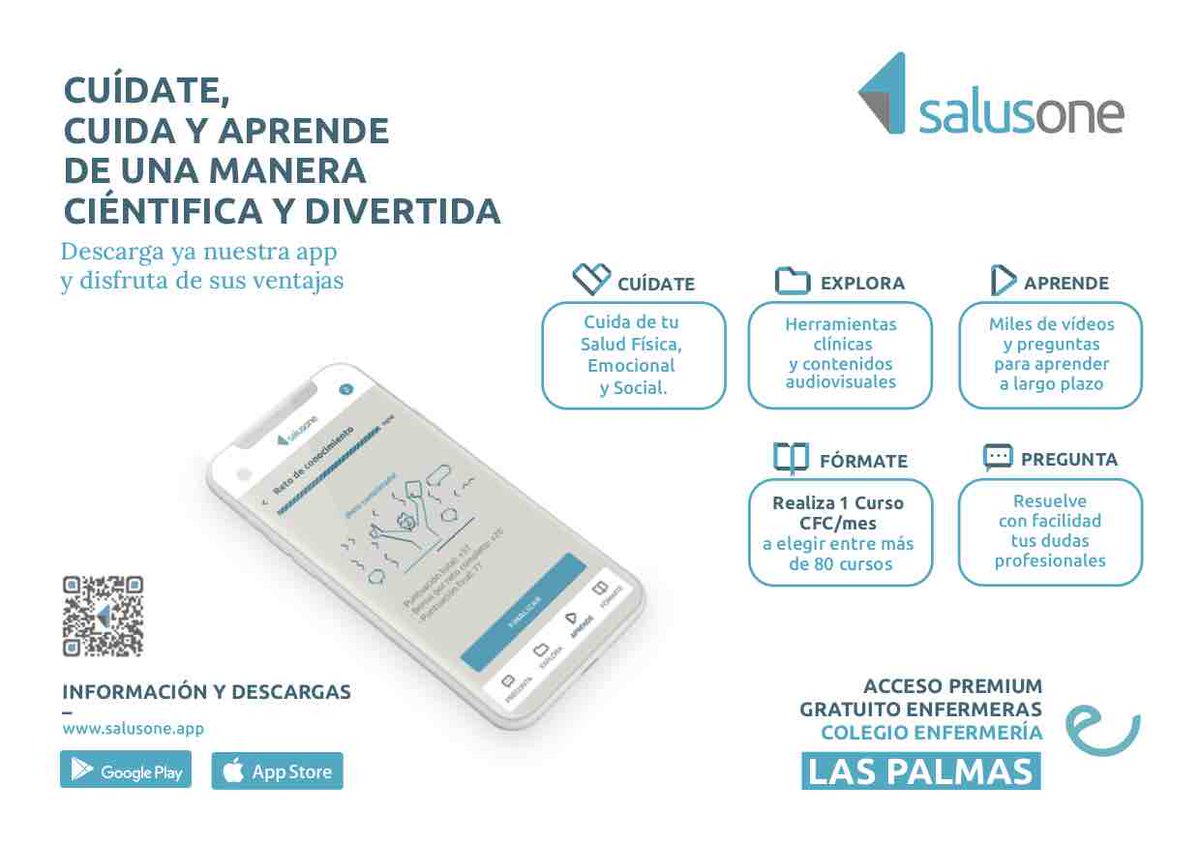 twCELP's tweet photo. El Colegio Oficial de Enfermería de Las Palmas ha alcanzado un acuerdo para ofrecer, desde hoy, a todos sus colegiados y colegiadas acceso gratuito premium a la plataforma de formación y conocimiento SalusOne.

Toda la información aquí: https://t.co/Bny1H1laox https://t.co/priJjIzIKs