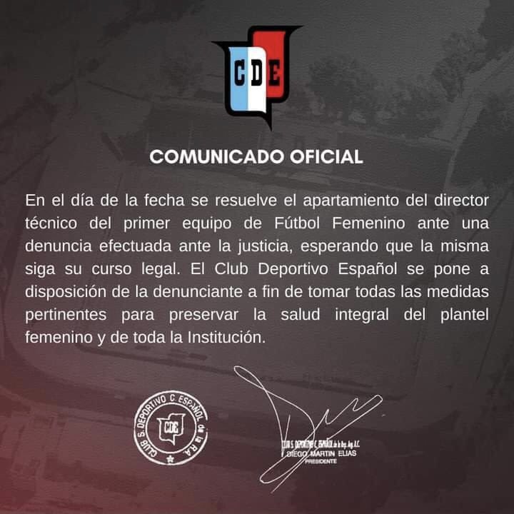 futfemgol's tweet photo. GRAVE DENUNCIA 📢 El entrenador de Deportivo Español, Carlos Torres, fue apartado de su cargo tras ser denunciado por estupro -aprovechamiento sexual de una menor de edad- https://t.co/Po9lBOdGzF