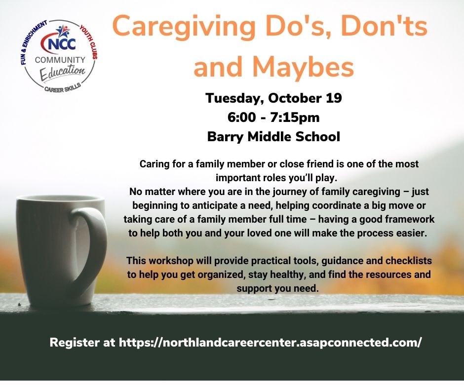 communityedNCC's tweet photo. This workshop will provide practical tools, guidance & checklists to help you get organized, stay healthy & find the resources & support you need.
Register at https://t.co/IKwSiljNZd
#letslearnmorencc #communityeducation #caregiversupport #familyiseverything #lifeisajourney https://t.co/7DVm6wwg0Q