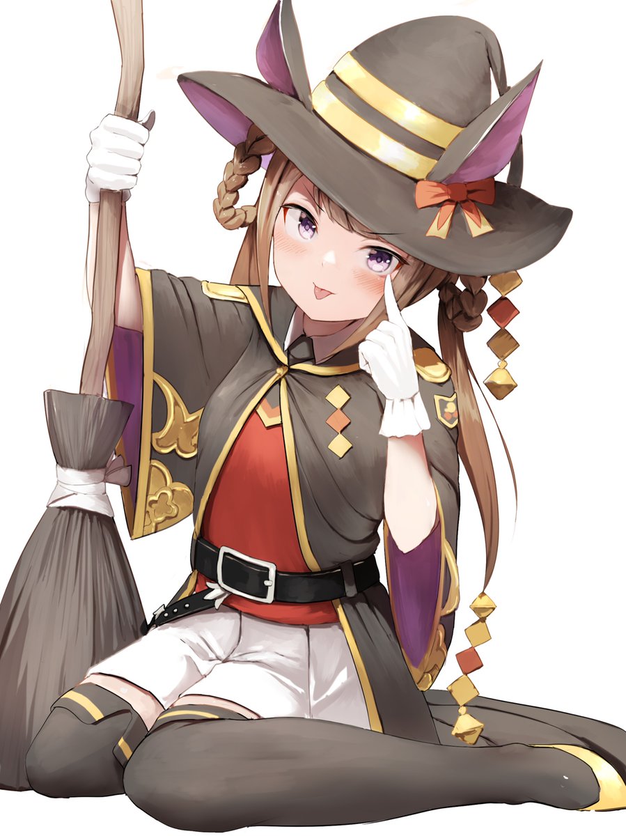 sweep tosho (umamusume) 1girl solo animal ears tongue broom hat witch hat  illustration images