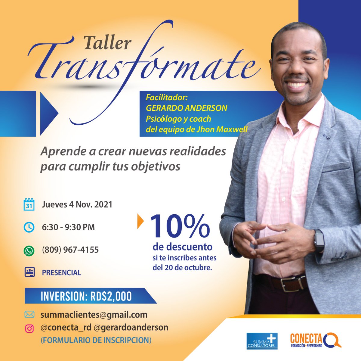 ⏩ ¿Qué conseguirás? 
-Transformar tus creencias limitantes en empoderantes
-Reconocer las capacidades que tiene tu cerebro para cambiar tu realidad. 
-Descubrir herramientas que te llevarán a cumplir tus objetivos de manera rápida, fácil y segura. 

Entre otros objetivos.
