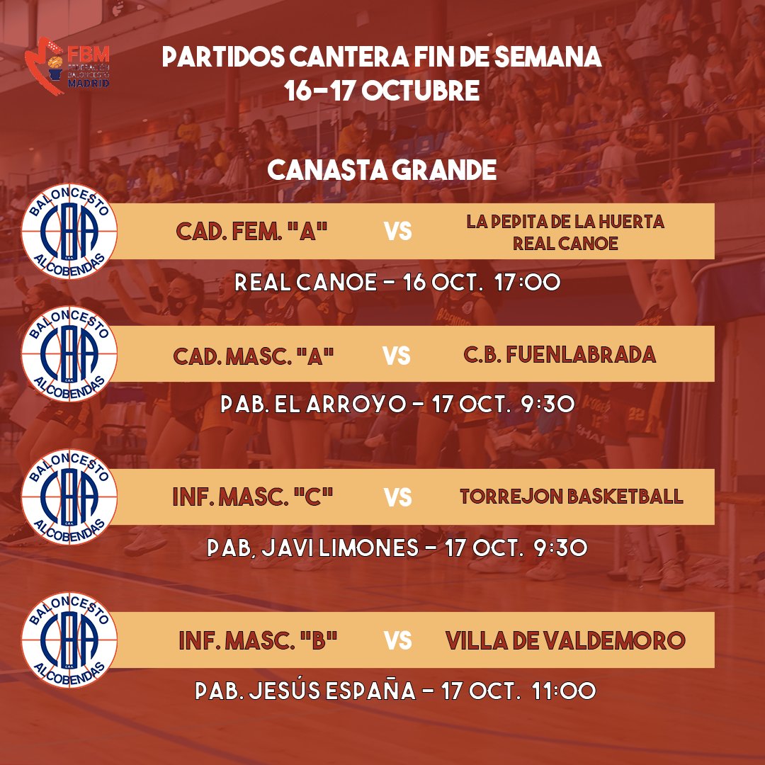 cbalcobendas's tweet photo. #CanteraCBA 🏀 | ¡Vuelve el baloncesto para nuestra cantera!

Estos son los horarios de este fin de semana y... Os traemos novedades... 😏

¡Estrenamos el #PartidazoCBA de la jornada!

#SienteElGranate https://t.co/rjRmris6CI