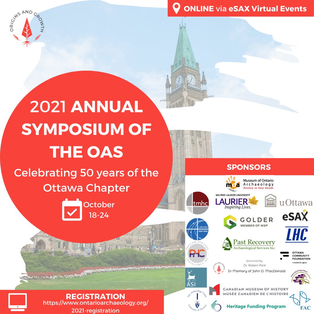 The <a href="/OntArchSoc/">OAS Archaeology</a> Annual Symposium, organized by the <a href="/OttawaOAS/">Ottawa OAS Chapter</a> will take place virtually Oct. 18-24. On Oct.22, listen to S. Jarrett’s keynote on the archaeology of Barrack Hill (Parliament Hill). It's free &amp; open to the public. Pre-registration required ➡ bit.ly/3Bpx8I9