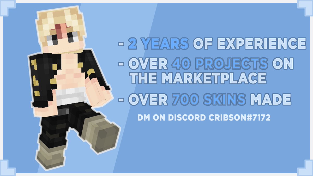 Skin designer is looking for a job!  #PortfolioDay 
If your team is looking for an experienced skin designer, contact me on discord!
- fast and qualitative work
- huge work experience
- Portfolio imgur.com/a/w6nhlxt

Please RT &amp; like
#Minecraft  #minecraftskin