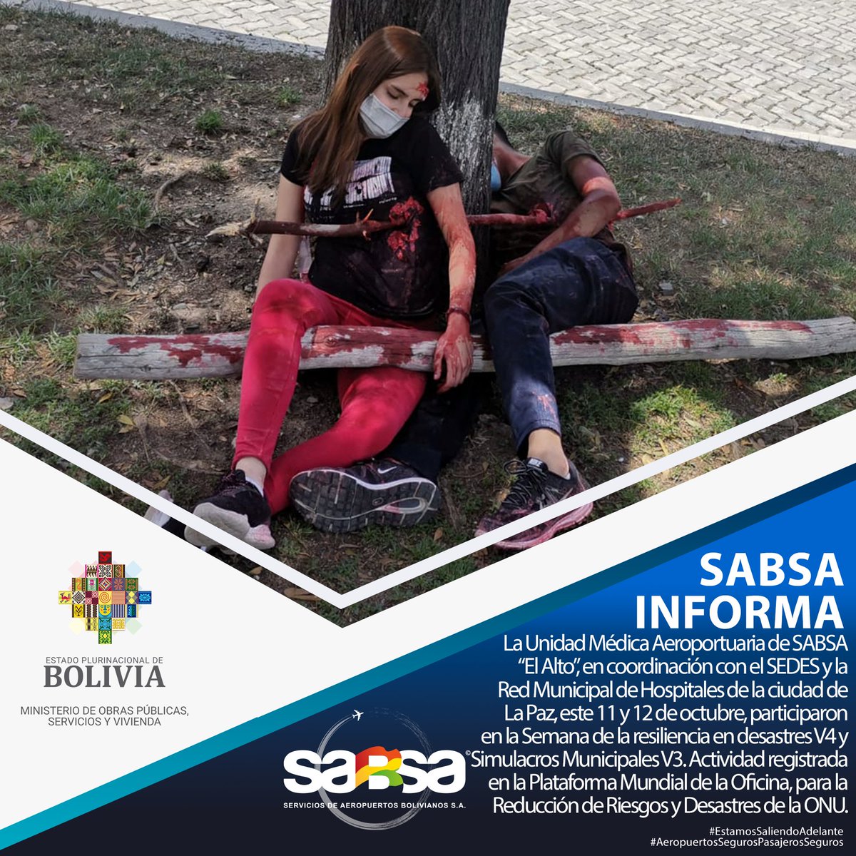 BoliviaSabsa's tweet photo. #SABSA|La Unidad Médica Aeroportuaria de SABSA “El Alto”, en coordinación con el SEDES y la red municipal de hospitales de la ciudad de La Paz, este 11 y 12 de octubre, participaron en la Semana de la resiliencia en desastres V4 y Simulacros Municipales V3. https://t.co/DjAIMgIpC2