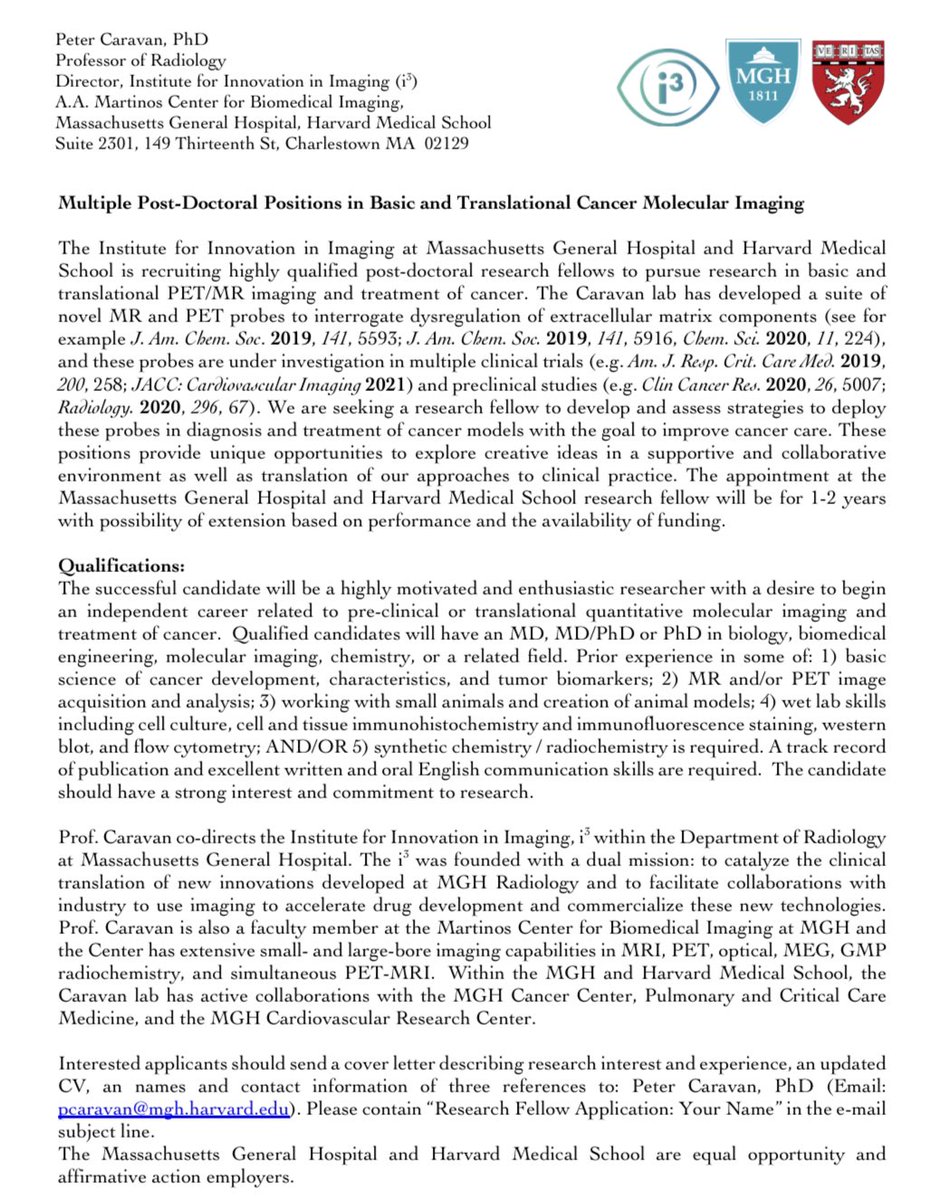 🇺🇦Peter Caravan🇺🇦 (@petercaravan) on Twitter photo We are hiring! Multiple post-doc positions. #MolecularImaging #CancerImaging Basic and Translational research. come join us <a href="/MGHMartinos/">MGH Martinos Center</a> <a href="/i3MGH/">Institute for Innovation in Imaging</a> Please RT We are hiring! Multiple post-doc positions. #MolecularImaging #CancerImaging Basic and Translational research. come join us <a href="/MGHMartinos/">MGH Martinos Center</a> <a href="/i3MGH/">Institute for Innovation in Imaging</a> Please RT