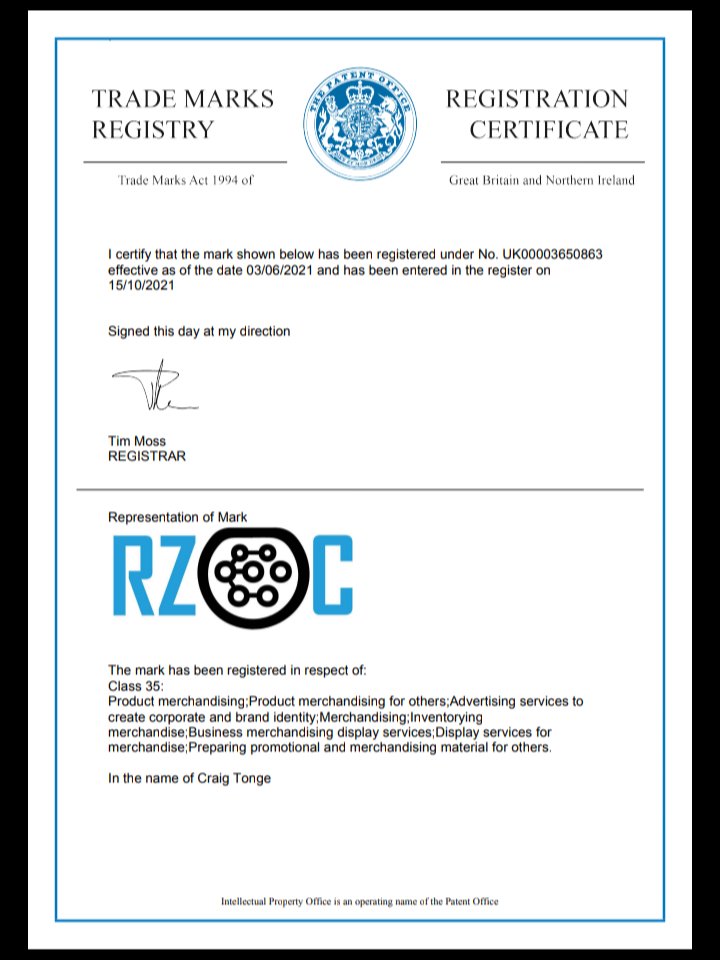 RZOC's tweet photo. Ending the week with an email & certificate of RZOC Trademark being issued is just the perfect way to end it.
Have a great weekend everyone time to celebrate.
🎉🎊🙋
#EV #EVs #Club #EVClub #ElectricVehicle #ElectricCars #RZOC #TradeMark https://t.co/s5kNZ2oGdB