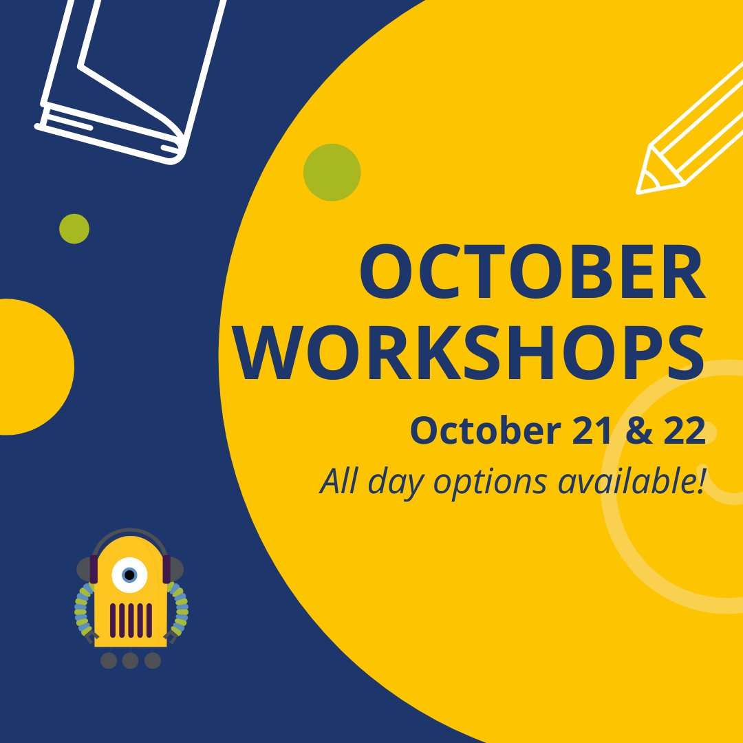 ExWorksMT's tweet image. Our October Workshops are happening next week! (Yes, that means it is a short school week, folks!) Workshops will take place next Friday &amp;amp; Saturday, Oct. 21 &amp;amp; 22. All day options are available! To learn more and to register, visit: explorationworks.org/workshops