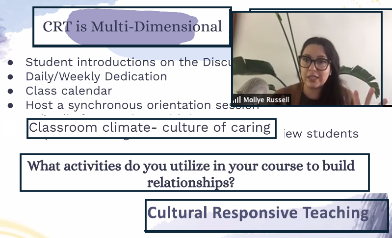 CCCOnlineEdu's tweet photo. Mollye Russell from CCD rocks her session with high energy and passion. Session Title: Building Community Employing Culturally Relevant Pedagogy. If you missed it - the recorded version will be coming soon. A must see!! Thanks, Mollye! #trustStudents #empowerStudents https://t.co/Hr4UdJdJoF
