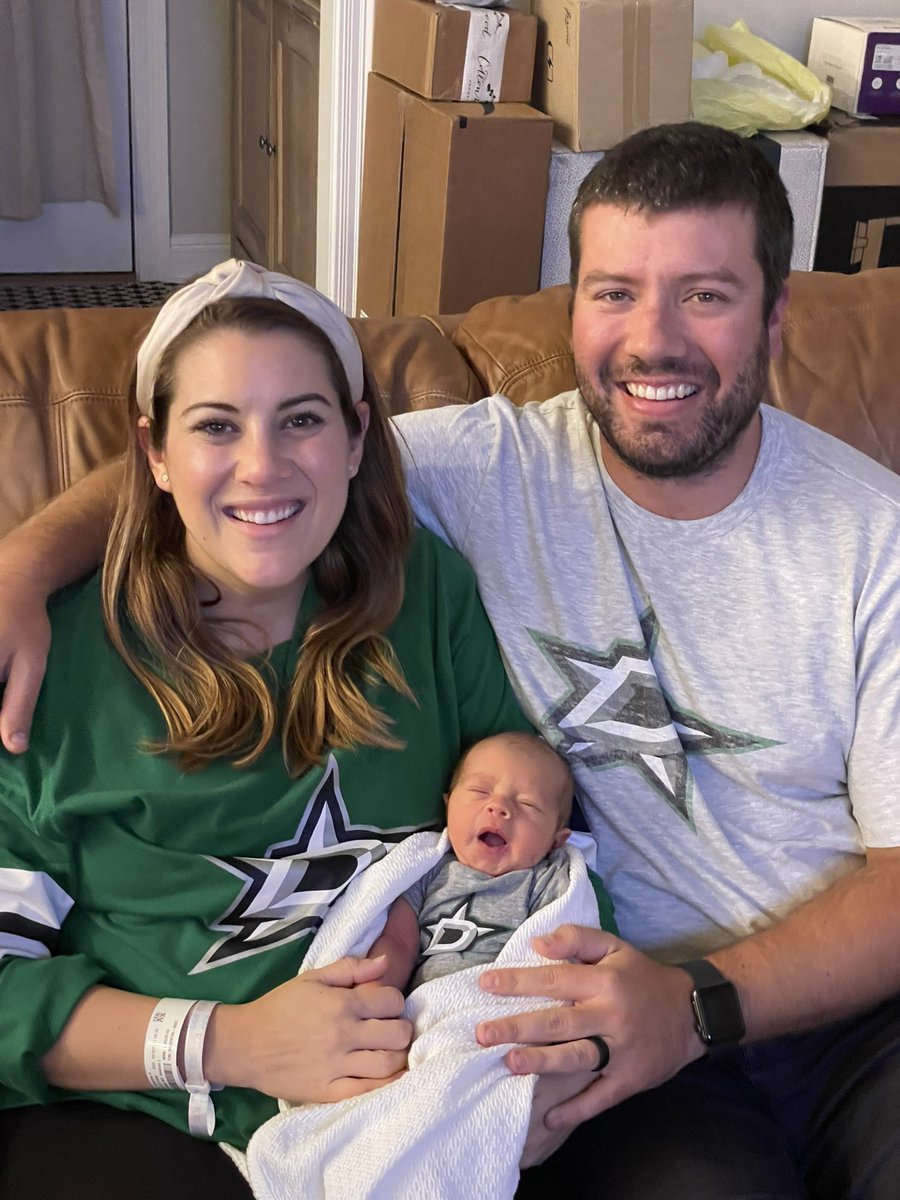 samreboweprice's tweet photo. Little dude must be good luck! Only 2 days old and has already seen his first Stars OT win @DallasStars @Kaleb_J_Price https://t.co/9DarQ6UGB0