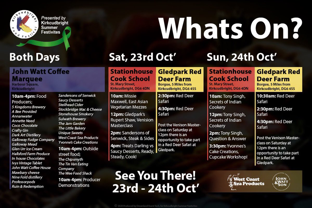 It's just over a week until this year's Food Festival (Only 8 sleeps!), here's the line-up. 

In line with World Mental Health day on the 10th of October, Kirkcudbright Food Festival is supporting mental health awareness. #itsoktonotbeok