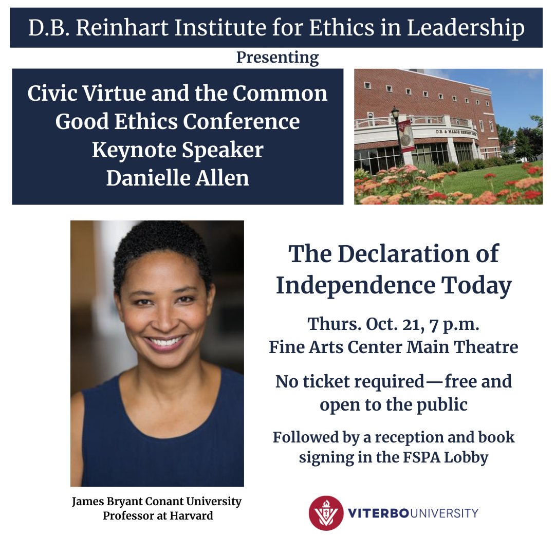 Danielle Allen, James Bryant Conant University Professor at Harvard, will speak at this free Viterbo Event. She's written several books including our League Nov. Book Club choice, Our Declaration: A Reading of the Declaration of Independence in Defense of Equality. @viterboethics https://t.co/WPdtr7L1P0
