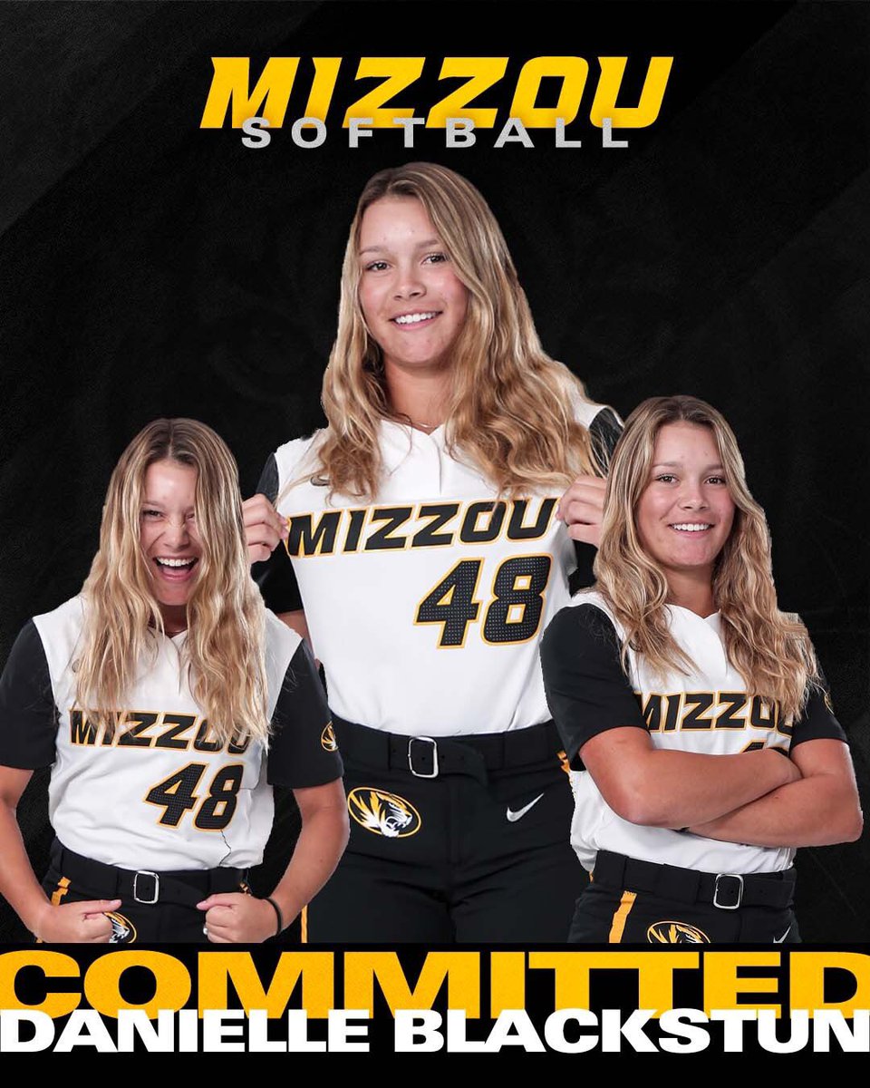 dblackstun's tweet photo. I’m so excited to announce that I have decided to further my academic and athletic career at the University of Missouri! I would like to thank God, my family, and my coach, Matt Alvarado, for always supporting me! I wouldn’t be here without you! #MIZ @Stlchaos18uA @MizzouSoftball https://t.co/wh2mdC0Rwh