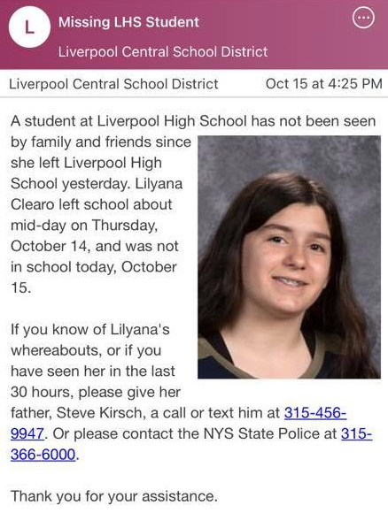 Missing Liverpool High School student....please spread the word. 🙏