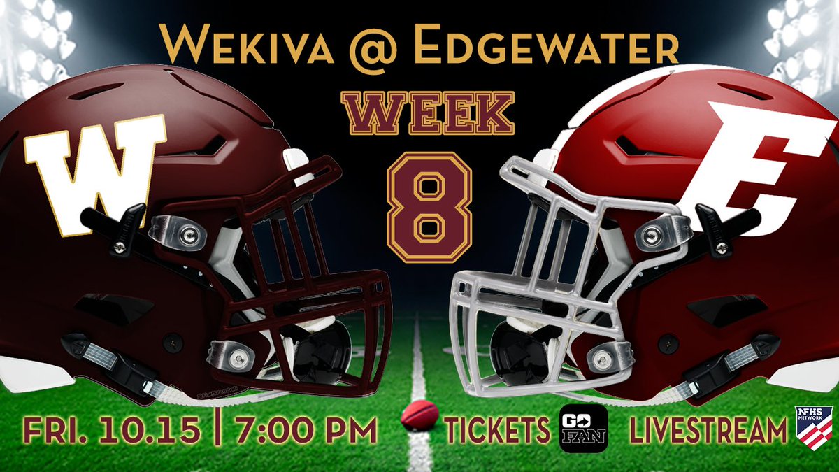 TONIGHT: 🏈 @WekivaFootball travels to @GoEHSEagles for Week 8! Kickoff at 7:00 pm. Tickets ($7): gofan.co/app/events/358… Live stream: nfhsnetwork.com/events/edgewat… @osvarsity @ApopkaJohn @ApopkaChiefNews