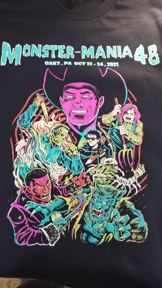 Here is the OFFICIAL MONSTER-MANIA CON 48 shirt design created by the amazing <a href="/BuZhasson/">buz hasson</a> <a href="/Kenhaeser/">kenhaeser</a> Blair Smith
It’s our First Ever black light designed shirt!
Get your tickets to the show today at: 

purchase.growtix.com/eh/MONSTER_MAN…