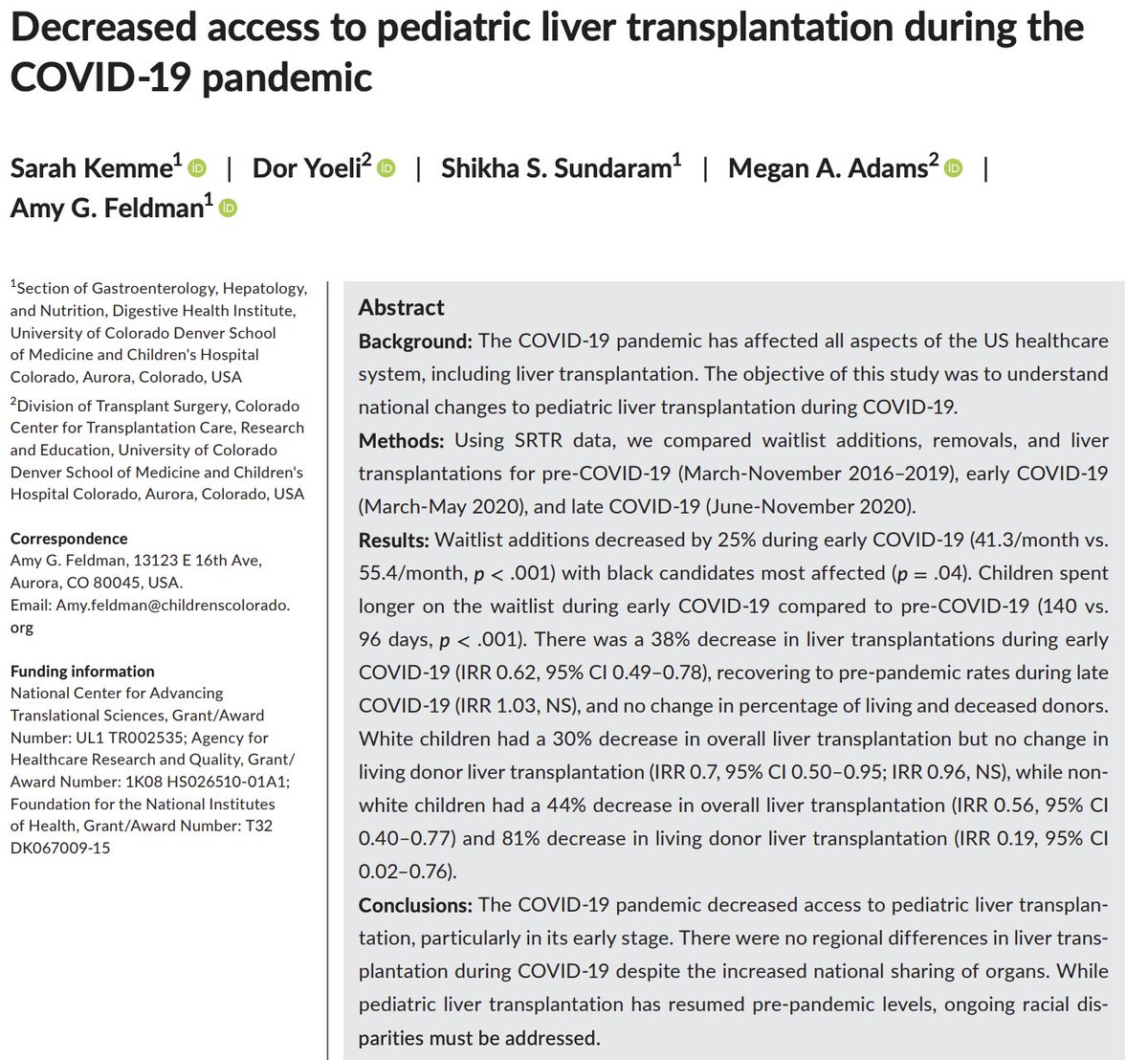 Read on about decreased access to #pediatriclivertransplant during #COVID19 pandemic.
@MeganAdamsMD @dyoel1

onlinelibrary.wiley.com/share/BSGZXSGX…