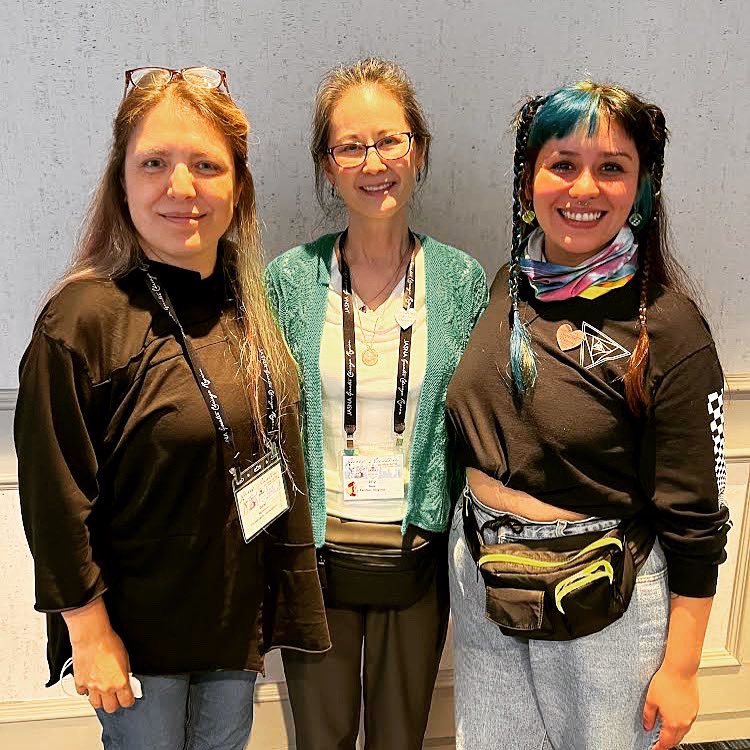 jasnaorg's tweet photo. We’re excited to welcome Gabriela Montero and Sara Montaño, who are working to establish the Jane Austen Society of Mexico! Pictured with them is Lily Dow (center), of the D.C. Region. If you see them around this weekend, be sure to give them a warm welcome!
#JASMX #jasnaagm2021 https://t.co/TqYzvrSNSj