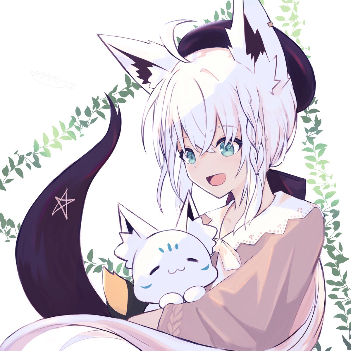 shirakami fubuki 1girl animal ears fox ears fox girl white hair braid long hair  illustration images