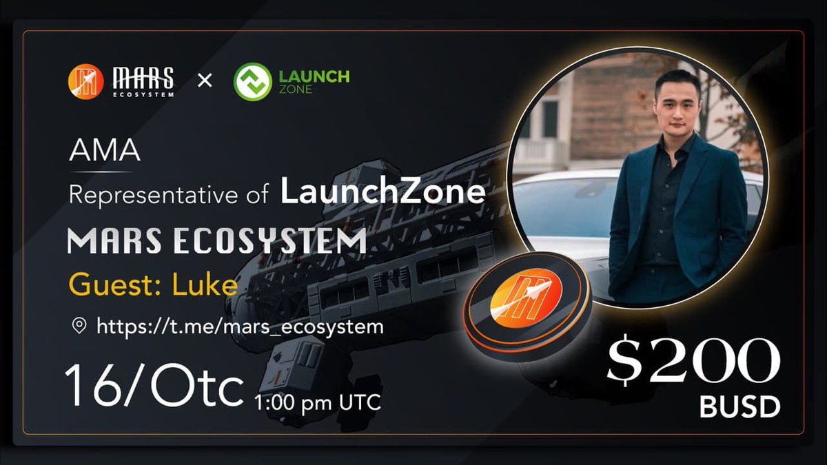 MarsEcosystem's tweet photo. We're hosting an AMA w/ @launchzoneann, the Ultimate #DeFi Platform.

⏰1pm UTC, 16th Oct. 
💸$200 awarded for the 5 Best #Twitter Qs &amp; 5 Best Live Qs
✔️RT + Follow + ❤️
💡Comment w/ Qs

Join: https://t.co/1XYpiwDbN8

#MarsEcosystem #BSC #Bsctomars https://t.co/rewvV6tWop