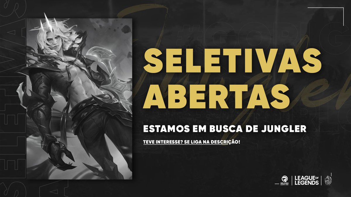 ReloadGamingLoL's tweet photo. ATENÇÃO🚨

Seletivas abertas para fazer parte da tropa do R🖤💛!

Estamos recrutando jungler até diamante 3 na season passada.

Só preencher o link abaixo, se tiver dúvidas, manda DM pra gente!

https://t.co/xBlUNgViux

@vagas_esports @empoligaoficial https://t.co/JKF28jz7JZ