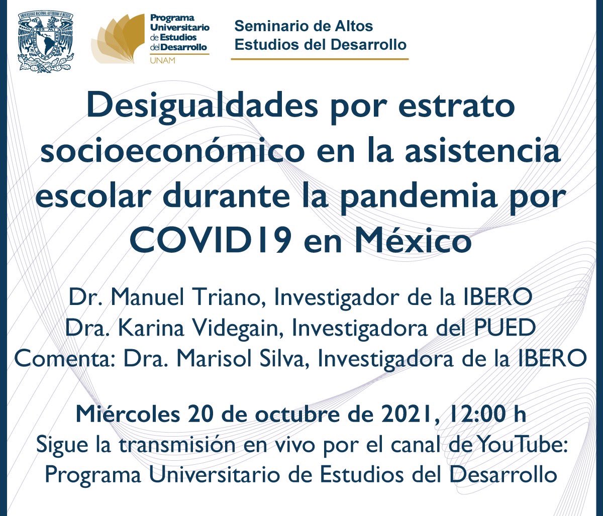equide_ibero's tweet photo. #PRODEQ | Breviario educación

📚 “Desigualdades por estrato socioeconómico en la asistencia escolar durante la pandemia por Covid19 en México”

🗣 Dr. Manuel Triano Enríquez (Equide-Ibero)
🗣 Dra. Karina Videgain (PUED-UNAM)

👥 Dra. Marisol Sylva (Ibero)

📅 20 oct
⏰ 12:00 hrs https://t.co/EAHYlCpAVE