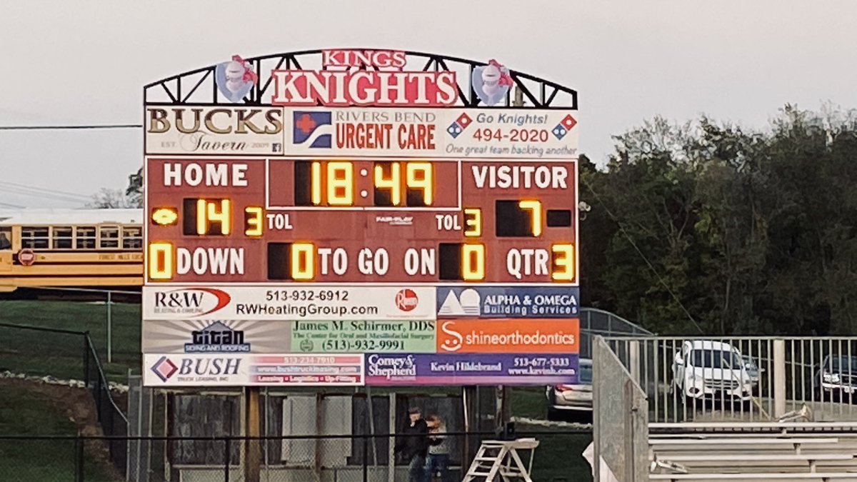 Halftime at Kings:

<a href="/TurpinSpartans/">Turpin Spartans</a> - 7
<a href="/kingsathletics/">Kings Athletic Department</a> - 14

<a href="/Blitz5_WLWT/">Blitz 5</a> <a href="/WLWT/">WLWT</a>