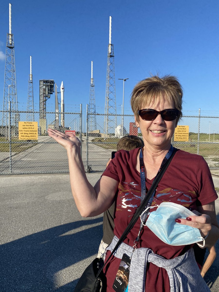TimWJackson's tweet photo. Live from Kennedy Space Center, Cape Canaveral, Florida, readying for launch 🚀 of Lucy Rocket at Oh-dark-30 Saturday.  #LucyRocketLaunch #UnitedLaunchAlliance #LockheedMartinSpace #LucyMission https://t.co/Hrmzh3nEfy