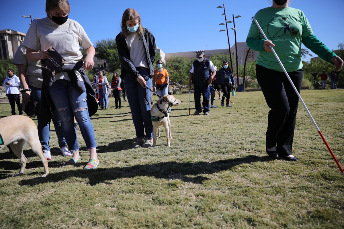 UTEP's tweet photo. UTEP and the El Paso Council of the Blind celebrated White Cane Safety Day with a march around Centennial Plaza on campus Oct. 15. White Cane Safety Day is a national day of observance that recognizes people who are visually impaired and brings awareness of their capabilities. https://t.co/Wx1GPI5PxA