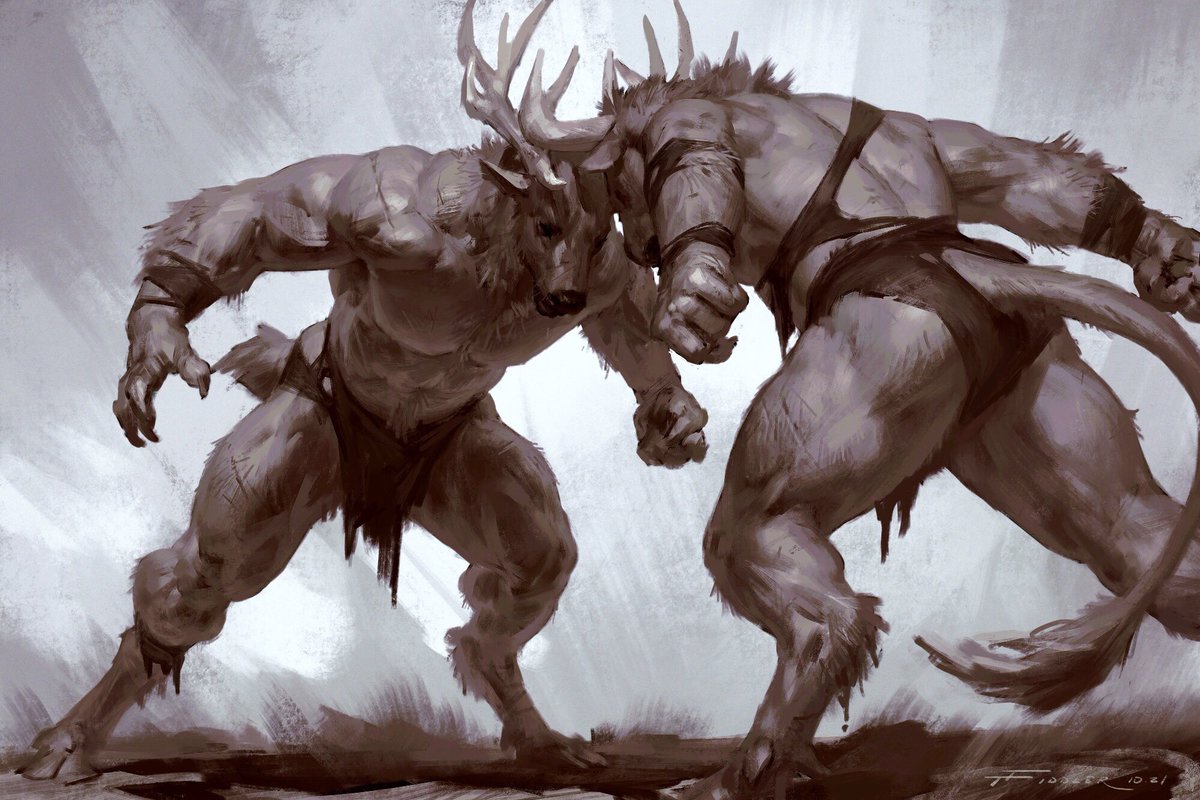 TFiddlerArt's tweet photo. Day 15 of #weretober! Horn! I wonder who would win?...🤔 https://t.co/wZRCNFdYES