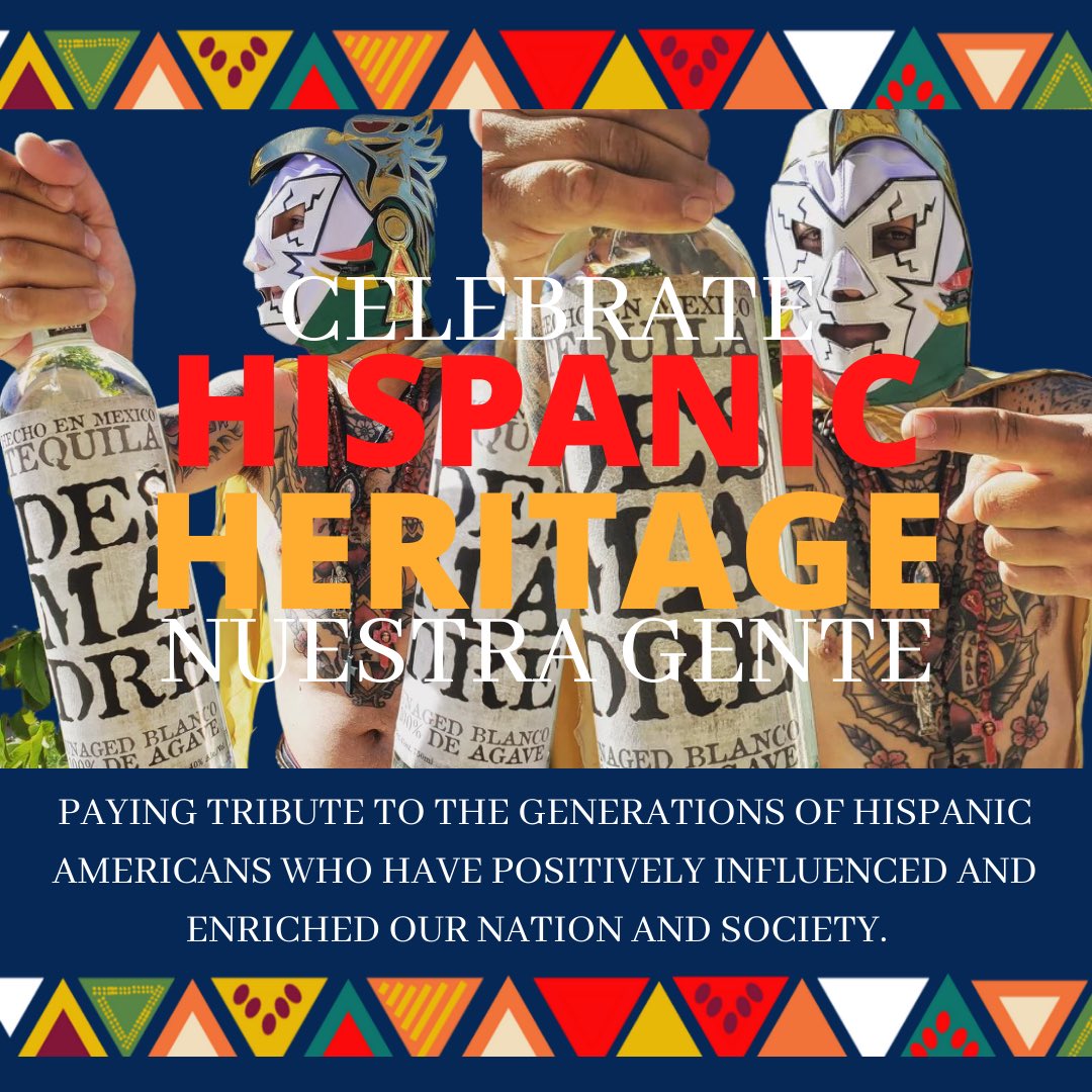 DesmadreTequila's tweet photo. Celebrated Hispanic Heritage Month to recognize the achievements and contributions of Hispanic American champions who have inspired others to achieve success. Cheers all those that continue to maintain traditions and persevere to pass the culture through Music, Art, Food &amp; Drinks https://t.co/s0HGzJbcmv