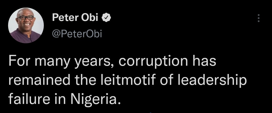 AliceOgunmodede's tweet photo. A corrupt person speaking against corruption. What a paradox.
#PeterObiTheHypocrite https://t.co/hNzDLZJzD1