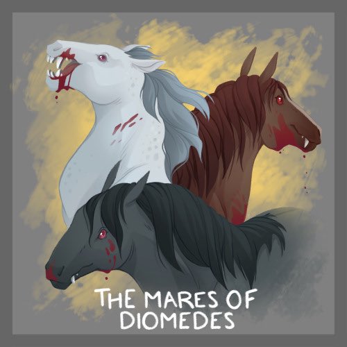 Arianwen44's tweet photo. Monster Mash Month Day 16: The Mares of Diomedes - The monster mares of legend! Man-eating mares that really give pause to any true horse lover, and one of my favourite legends. #arianwen44monstermash #maresofdiomedes #greeklegend #greekmyth #artchallenge https://t.co/CphmD0R7QD