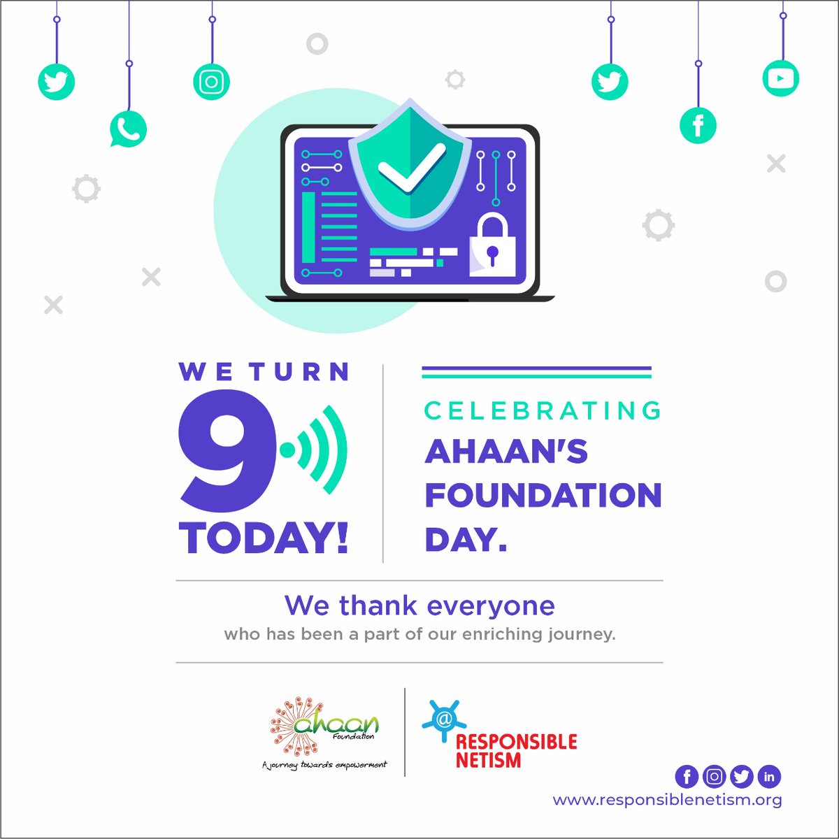 Rnetism's tweet photo. We celebrate our 9th foundation day today with pride. Look forward to many more years of success and support from all of you. Happy Birthday to Ahaan Foundation - Responsible Netism !
#ResponsibleNetism #cybersafety #internetsafety #buildingdigitalguardians
#happybirthday https://t.co/9t1AS3vyka