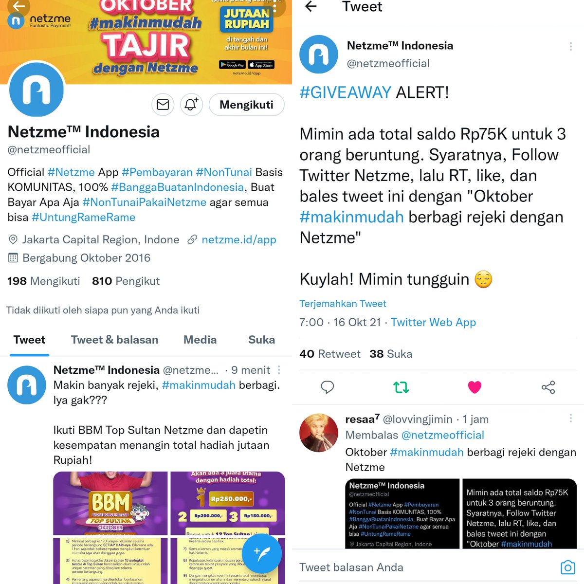 Rizka006's tweet photo. @netzmeofficial Oktober #makinmudah berbagi rezeki dengan Netzme https://t.co/UUvMGa7MOj