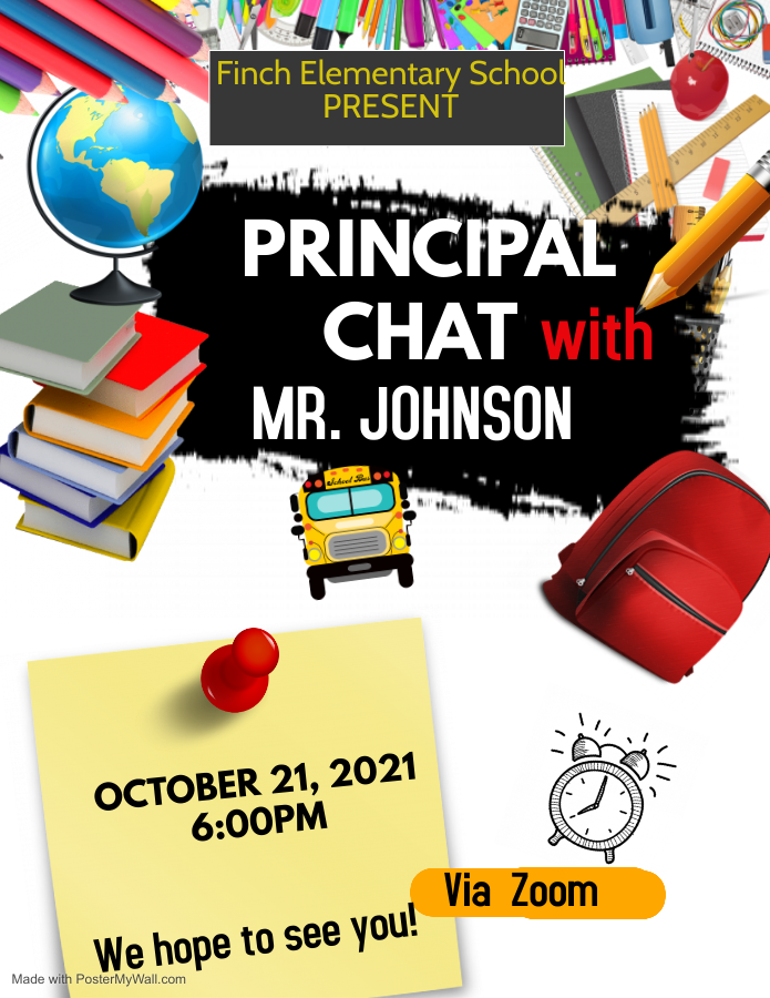 Join us virtually for a Principal Chat with Interim Principal  Gerald Johnson next Thursday, October 21st.