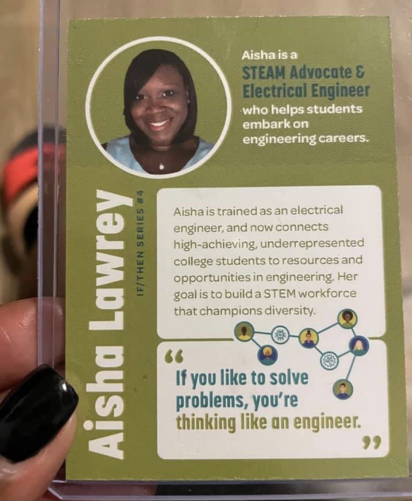 AishaKenya77's tweet photo. The cards are out!! Iโm a #STEMTradingCard STEMist featured in the IF/THEN Series!
Look Nyla got hers, get yours too! So happy to see Nyla holding my card being her role model, Representation Matters! @SciDelivered @IfThenSheCan https://t.co/KqQfgT14gv