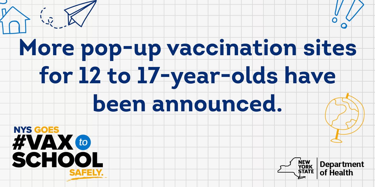 Graphic with text "More pop-up vaccination sites for 12- to 17-year-olds have been announced.