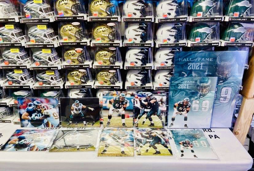 carlscards's tweet photo. We’re ready for tomorrow’s Jon Runyan signing! Tickets will be available at the door, &amp; as you can see, we have plenty of items for sale to have signed 🎟🏈🦅 
In case all of that wasn’t enough, Carl will be in the house for the signing!
#eagles #signingsaturday #jonrunyan https://t.co/s5EH15Tw4Y