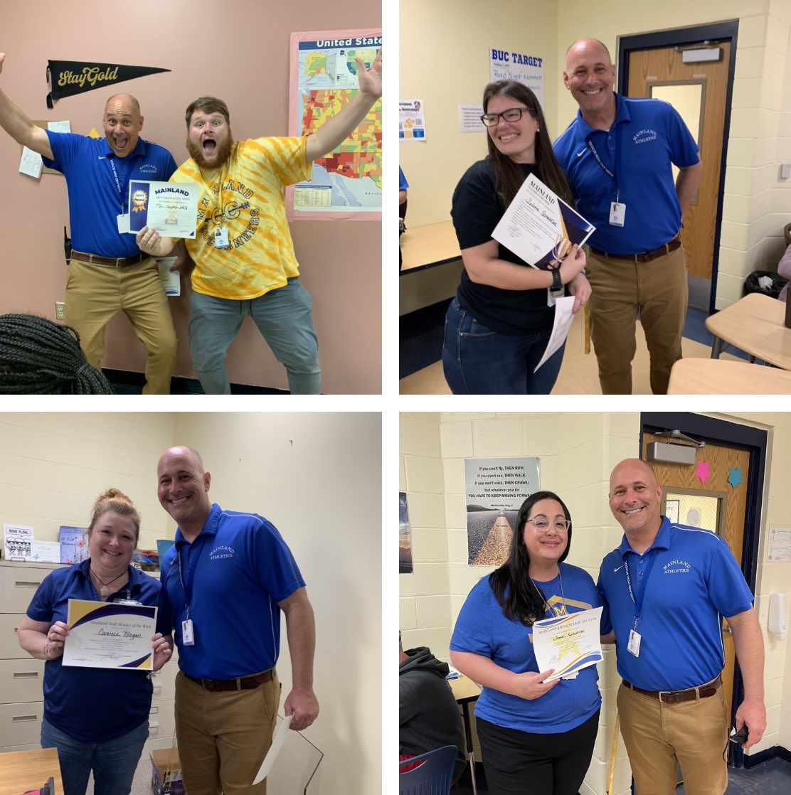 Celebrating our Bucs of the Week 🎉💙🎉💛 Spirit - Mr. Gold, Teacher- Ms. Schottler, Staff- Mrs. Hagan, Rising Star- Ms. Keshishian ❤️👏🏽👍🏻 Great job to all😊 #BPND