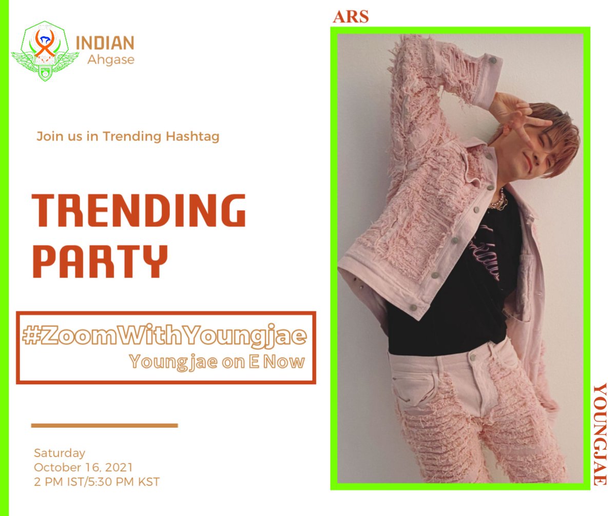 Indianahgase's tweet photo. [Trending 📢📢]
Join us in trending for Youngjae's 1st Indian interview Ahgases.

#ZoomWithYoungjae 
Tagline : Youngjae on E Now 

🕑 2 PM IST (5:30 PM KST)
���16 th Oct

#Youngjae #vibin #COLORSFromArs @GOTYJ_Ars_Vita @GOT7Official https://t.co/urB69C5RIa