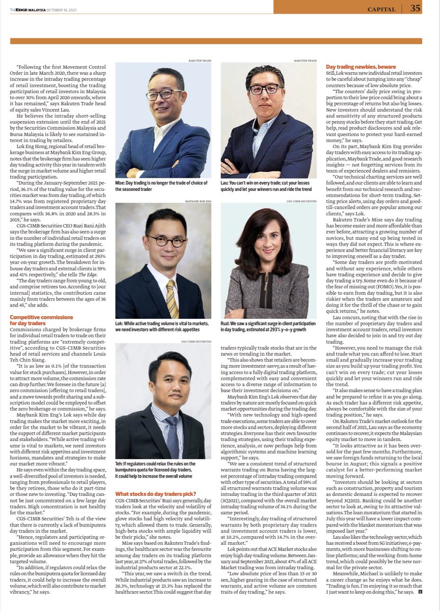 Lok3600's tweet photo. Day trading is almost everything to some retail traders. “Why bother to hold stocks if you can just trade in &amp; out?” I shared my thoughts w @theedgemalaysia on the importance of growing the quality of day trading liquidity + the much needed investor education for young traders. https://t.co/E58dAmOIBI