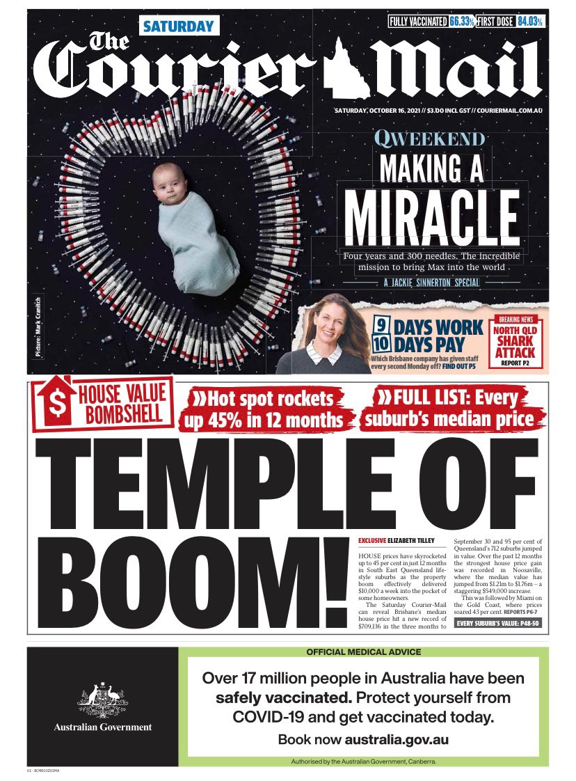Queensland’s housing market is on 🔥 A new record house price for Brisbane and suburbs like Noosaville recording 45 per cent growth in the past 12 months, according to thr latest data from @corelogicau  Read all about it in today’s <a href="/couriermail/">The Courier-Mail</a> #realestate #houseprices #qld