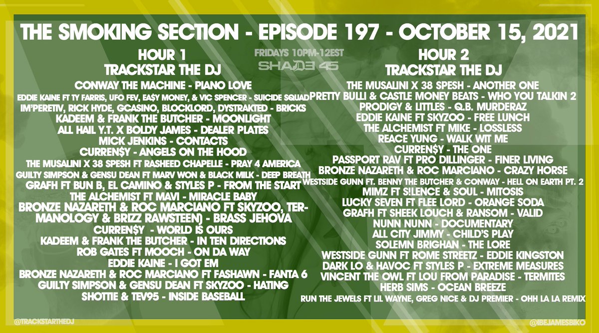An all <a href="/djtrackstar/">Trackstar</a> edition of the #SmokingSection this week
@ibejamesbiko will be back in the mix next Friday
Light up.