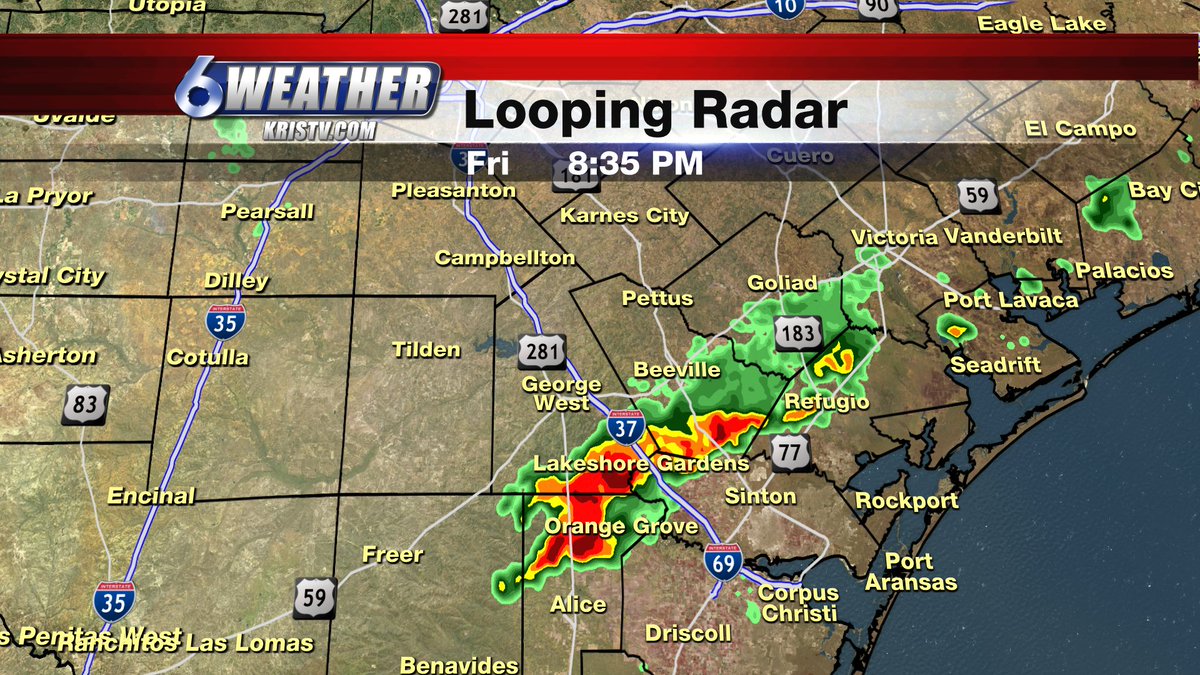 From Dale Nelson: A line of of strong storms has formed along our cold front. The front will move through the rest of the area by 10 pm Brief heavy rain will accompany the front then much cooler air.Details on KRIS 6 #CCWX